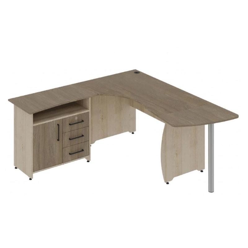 Стіл вчительський з тумбою та приставкою, АНШАР ГРУП,1902х1800х750 мм., ЛДСП, каркас приставки –металева труба, бук артізан перламутровий, дуб урбан кавовий